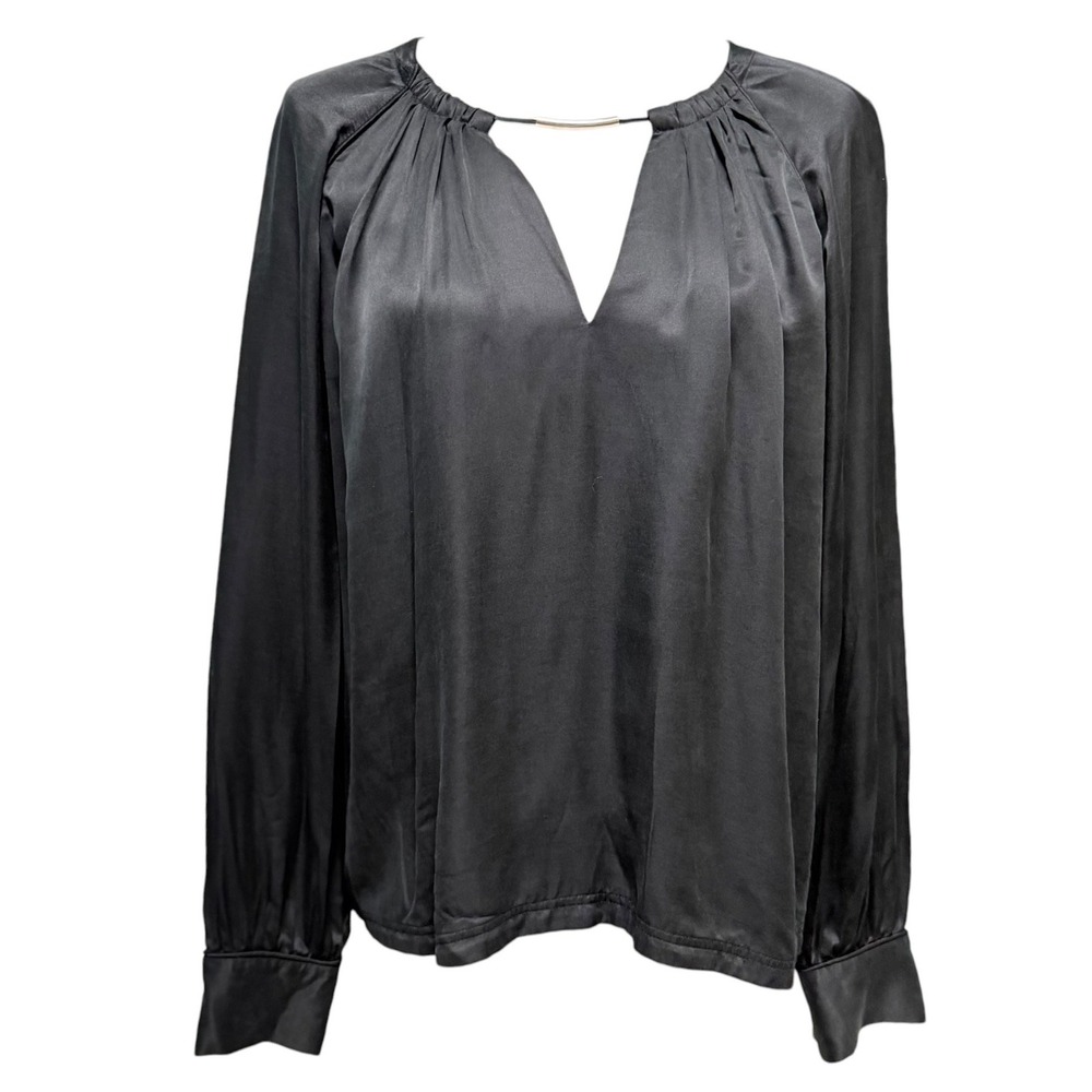 Jonathan Simkhai Tunic Top Women‎ XS Black Silk Blend V-Neck Office Quiet Luxury